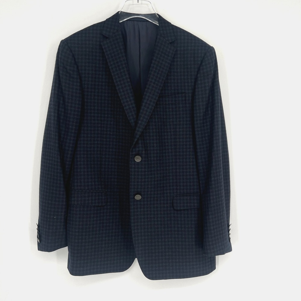 Z Zegna Blazer‎ Mens 52R Wool Plaid Drop 7 Blue Preppy Classic Designer